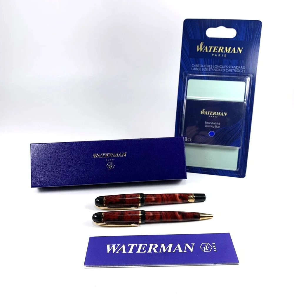 Waterman Phileas Red Marble Fountain Pen & Rollerball Set in Box - Ink & Manual‎